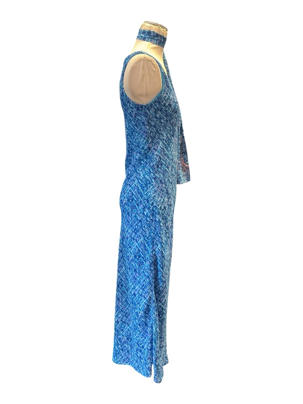 Vintage Y2K CDC Petites Blue Maxi Dress with Matching Detachable Scarf - Picture 2 of 4